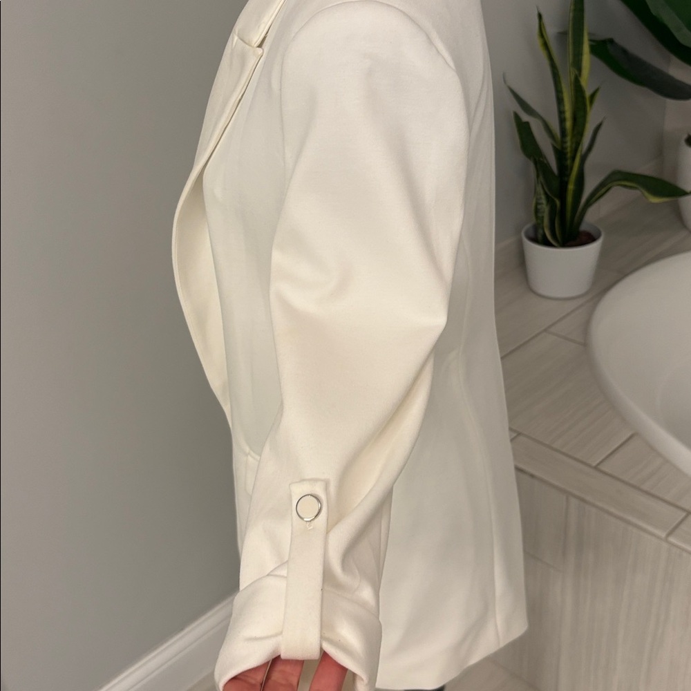 Women's Cream Open-Front Blazer Jacket with cuffed sleeves - Picture 5 of 11